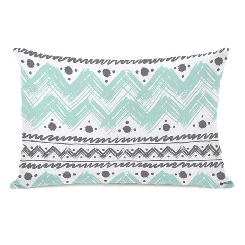 Anya Stripes and Dots - White Aqua Gray Lumbar Pillow by OBC 14 X 20