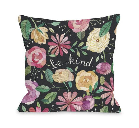 Be Kind Florals - Black Multi Throw Pillow by Ana Victoria Calderon
