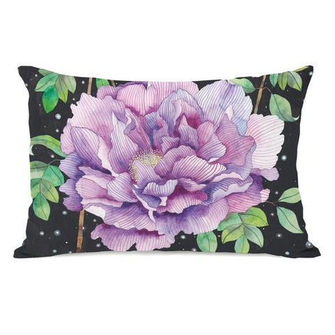 Midnight Bloom - Black Purple Throw Pillow by Ana Victoria Calderon