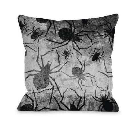 All Over Spiders - Gray Black Throw Pillow by OBC