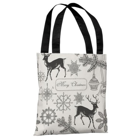 Merry Christmas Snowflake Reindeers - Ivory Gray Tote Bag by