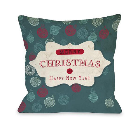 Assorted Ornaments - Teal Tan Throw Pillow by OBC
