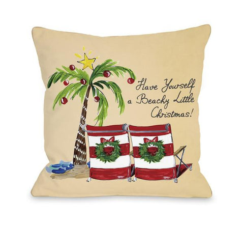 Beachy Little Christmas - Tan Multi Throw Pillow by Timree Gold
