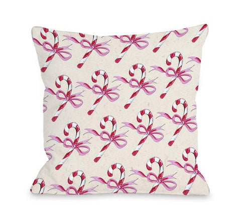 Candy Cane Bows - Beige Pink Throw Pillow by Timree Gold