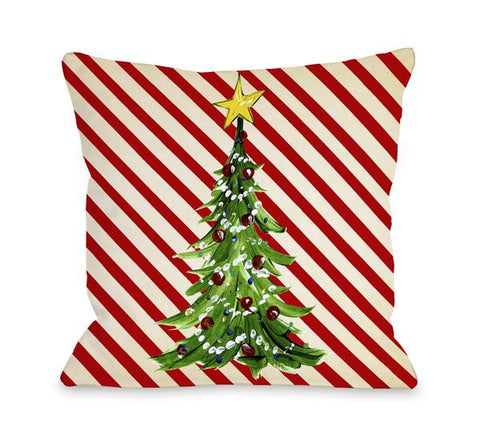 Christmas Tree Stripes - Cream Red Throw Pillow by Timree Gold