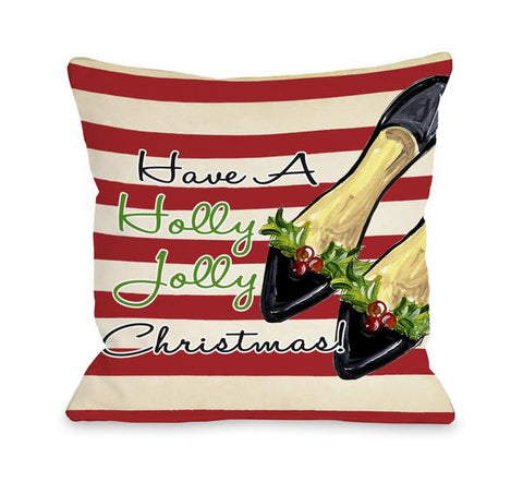 Holly Jolly Christmas Shoes - Tan Red Throw Pillow by Timree Gold