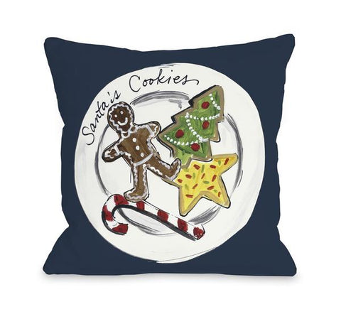 Santa's Cookies - Navy Multi Throw Pillow by Timree Gold