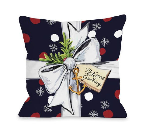 Season's Greetings Gift - Navy Multi Throw Pillow by Timree Gold