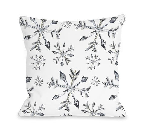 Silver Snowflake Pattern - White Gray Throw Pillow by Timree Gold