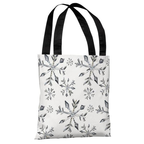 Silver Snowflake Pattern - White Gray Tote Bag by Timree Gold