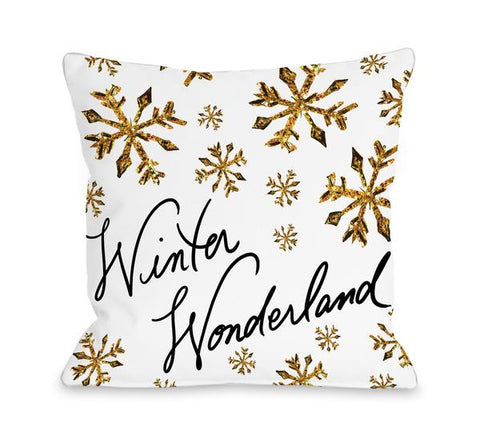 Winter Wonderland Gold Snowflakes - White Gold Throw Pillow by Timree Gold