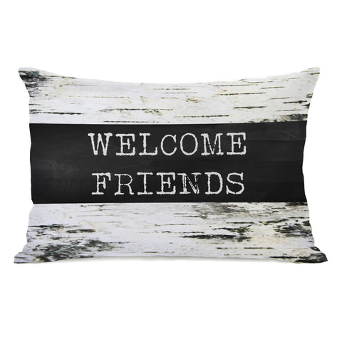 Welcome Friends Birch - Gray Black Lumbar Pillow by OBC 14 X 20
