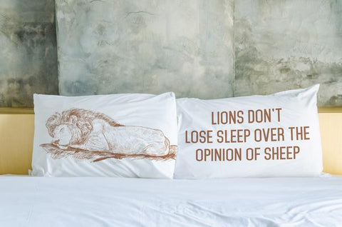 Lions Don't Lose Sleep - Brown Set of Two Pillow Case by