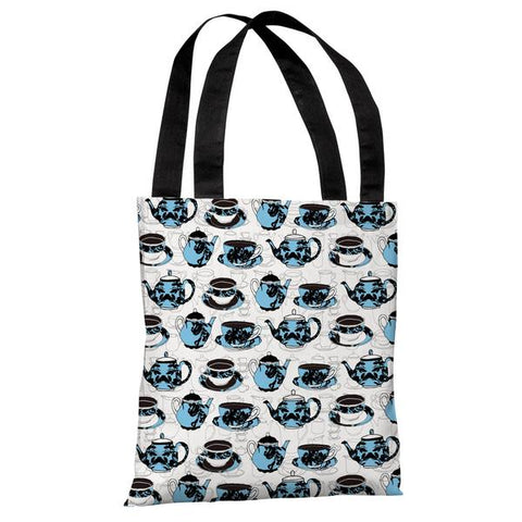 Afternoon Teapots - White Blue Black Tote Bag by Jeanetta Gonzales