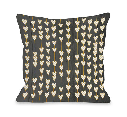 Hearts On A String - Charcoal Gold Throw Pillow by OBC 18 X 18