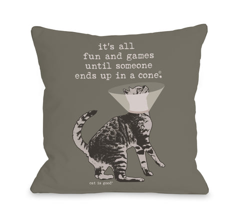 Fun and Games - Stone Grey Throw Pillow by Dog is Good 18 X 18