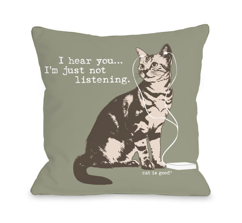 Hear You, Not Listening - Artichoke Almond Throw Pillow by Dog is Good 18 X 18
