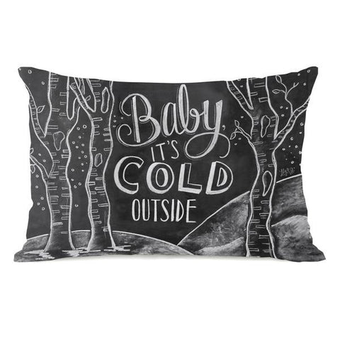 Baby, It's Cold Outside - Gray White Throw Pillow by Lily & Val