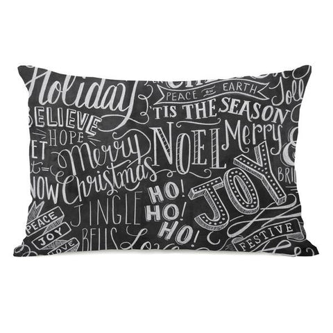 Holiday Lettering - Gray White Throw Pillow by Lily & Val