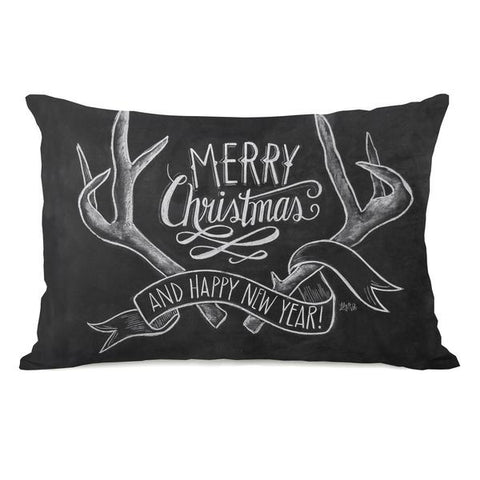 Merry Christmas Antlers - Gray White Throw Pillow by Lily & Val