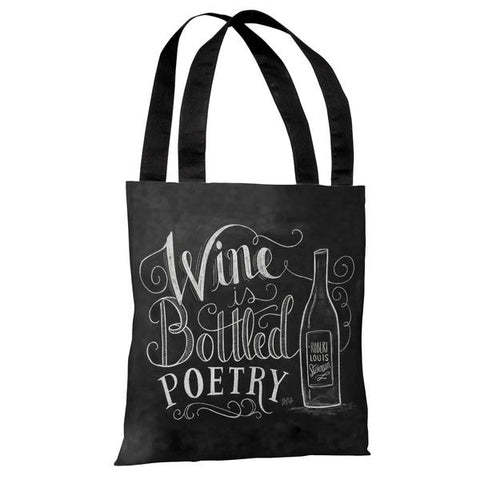 Wine is Bottled Poetry - Gray White Tote Bag by Lily & Val