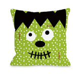Frankenstein Dots - Green Throw Pillow