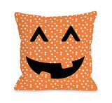 Jack O Lantern Face Dots - Orange Throw Pillow by OBC