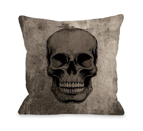 Skull Grunge - Gray Throw Pillow by OBC