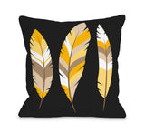 Feathers - Black Gold White Throw Pillow by OBC 18 X 18