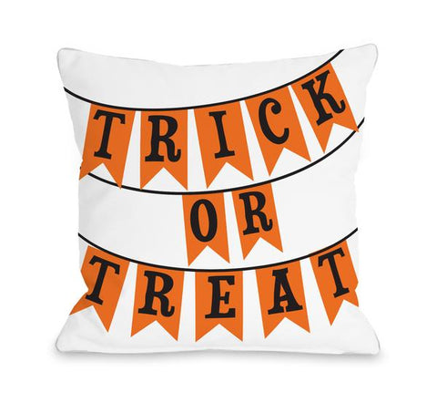 Trick or Treat Banners - White Orange Black Throw Pillow by