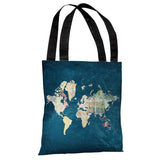 Where to Next - Blue Multi Tote Bag by