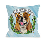 Personalized Timree Bulldog - Blue Multi Throw Pillow by Timree 18 X 18