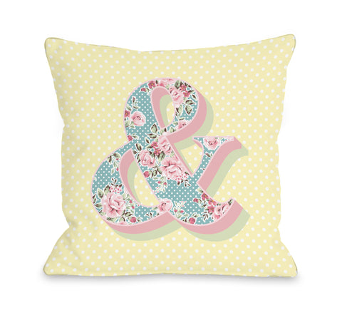 Ampersand Floral - Yellow Multi Throw Pillow by OBC 18 X 18