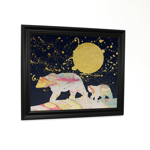 Moon Bear - Multi Black Traditional Framed Canvas by OBC 11 X 14