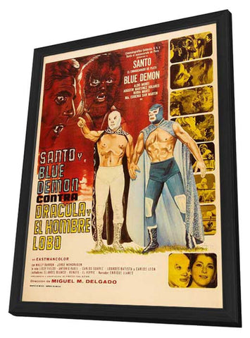 Santo y Blue Demon vs Dracula y el Hombre Lobo 11 x 17 Movie Poster - Mexican Style A - in Deluxe Wood Frame