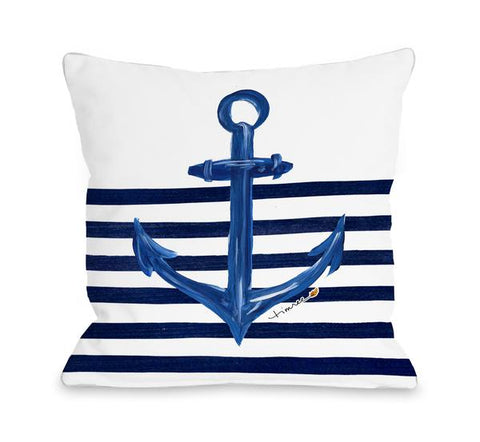 Anchor Half Stripe - White Gold Throw Pillow by Timree Gold