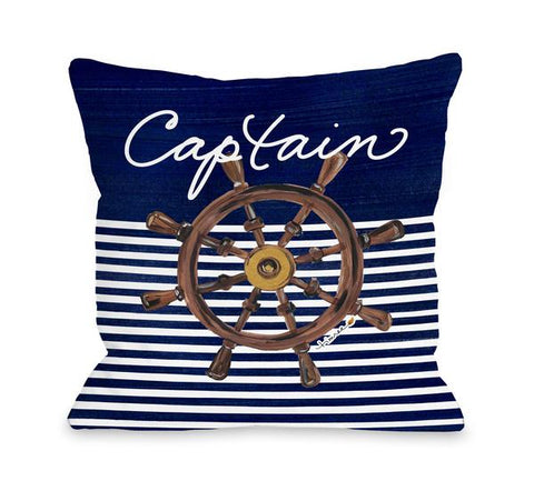 Captain Wheel - Navy Throw Pillow by Timree Gold