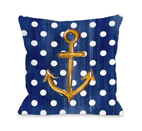 Gold Anchor Dots - Multi Throw Pillow by Timree Gold