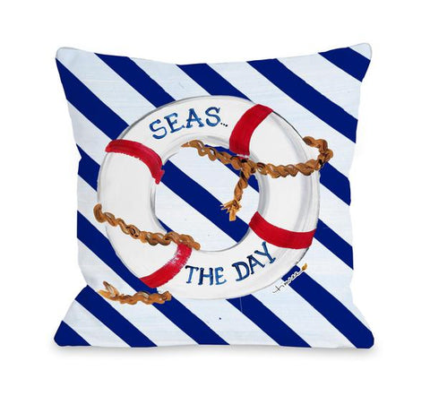 Seas the Day - White Blue Red Throw Pillow by Timree Gold
