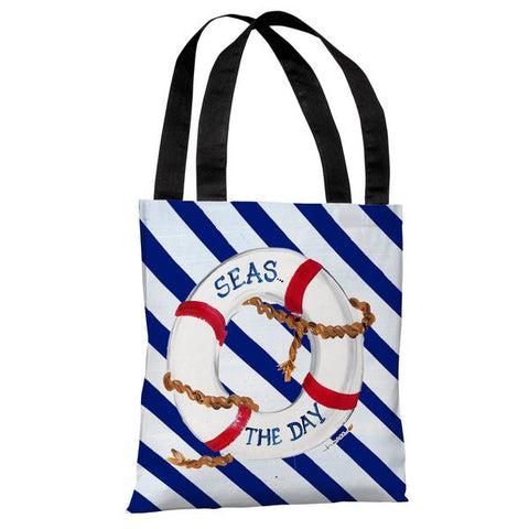 Seas the Day - White Blue Red Tote Bag by Timree Gold