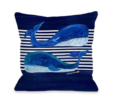 Whale Buddies - Navy Throw Pillow by Timree Gold