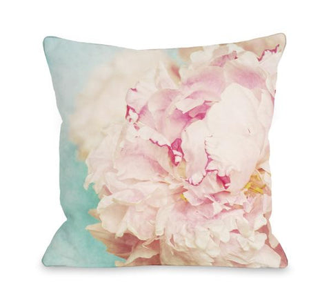 Delicate Peony - Turquoise Pink Throw Pillow by OBC