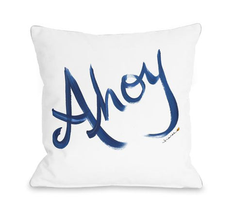 Ahoy - Sailor's Greeting - White Navy Throw Pillow by Timree Gold