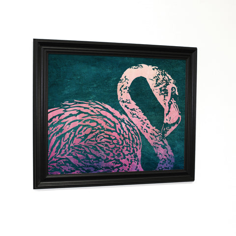 Adia - Dark Teal Pink Black Traditional Framed Canvas by OBC 11 X 14