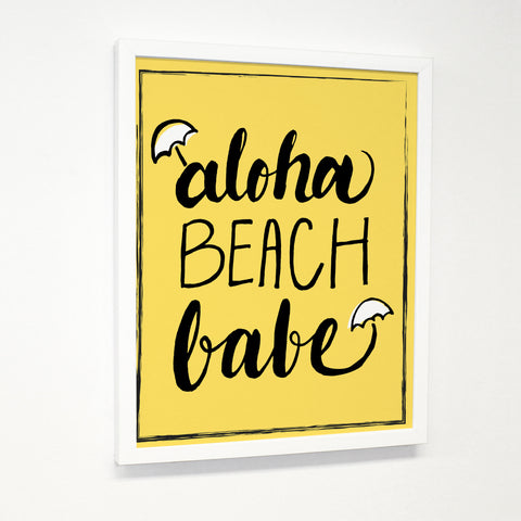 Aloha Beach Babe - Yellow Black - White Canvas Image Box by OBC 11 X 14