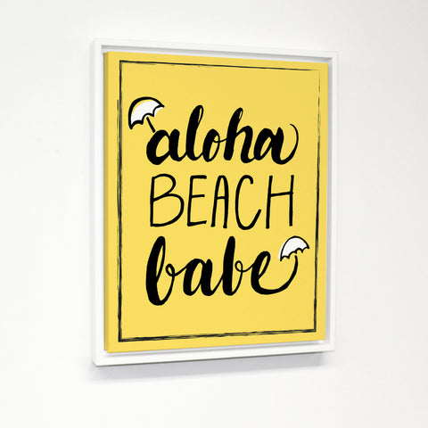 Aloha Beach Babe - Yellow Black White Floating Frame by OBC 11 X 14