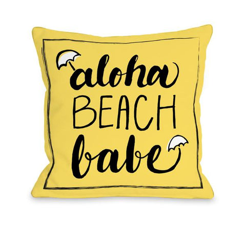 Aloha Beach Babe - Yellow Black Throw Pillow by