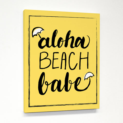 Aloha Beach Babe - Yellow Black-  Canvas by OBC 11 X 14