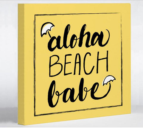 Aloha Beach Babe - Yellow Black Canvas Wall Decor by