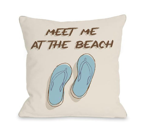 Meet Me At The Beach - Tan Blue Throw Pillow by